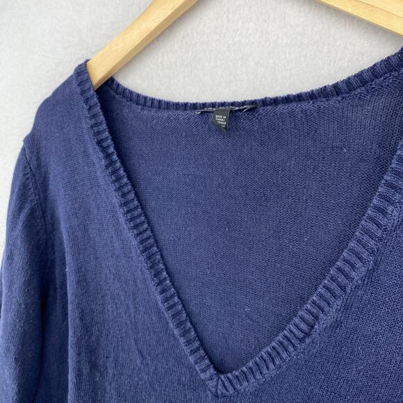 EILEEN FISHER Sweater XL Organic Linen Boxy V-Neck Pullover Jumper Blue - Picture 2 of 11